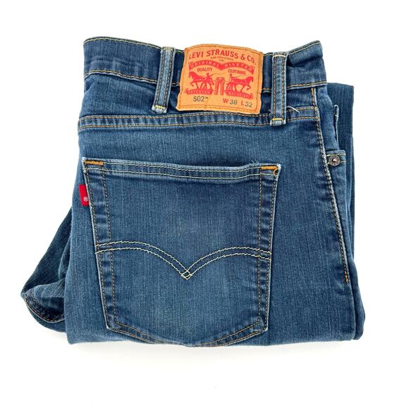 Levi's 502 Taper Fit Men's Stretch Jeans 38x32 (fits like 37") Dark Blue Denim - Picture 1 of 7
